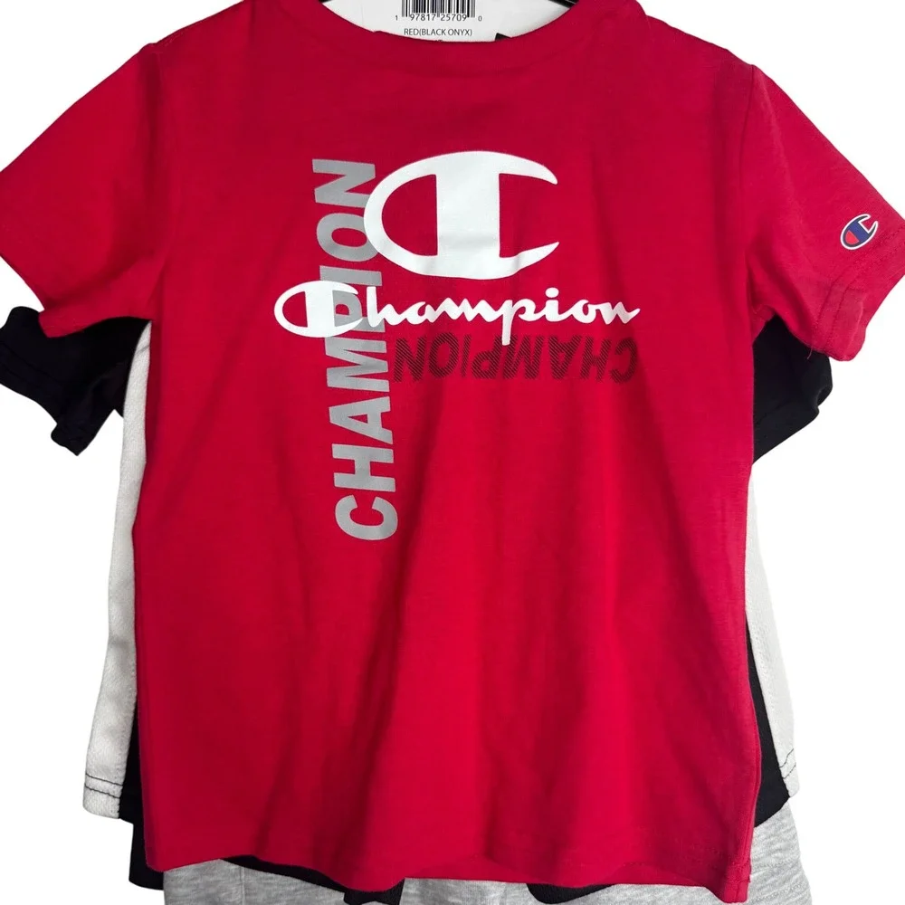 NWT Champion Kids 4 Piece Active Set Tshirts Shorts Size 4T Red Black Gray - Picture 5 of 8